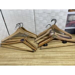 Vintage Set of 11 Wishbone Wooden Suit Hangers Curved Dovetail Pant Bar